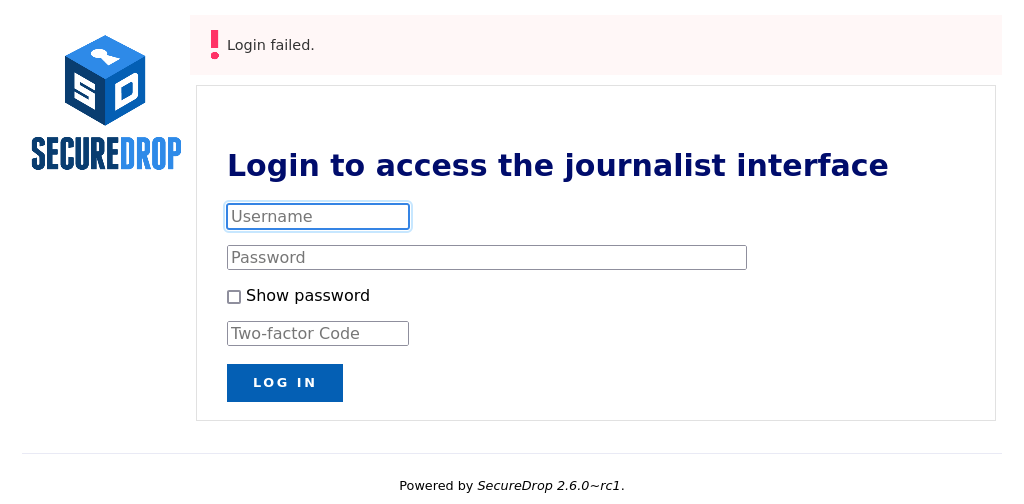 journalist: code: fail login